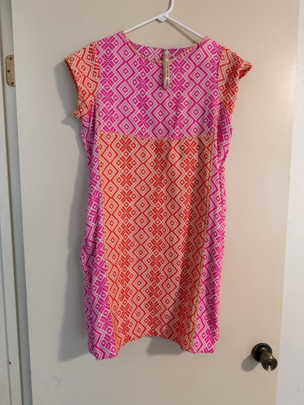 Uncle Frank Pink and Orange Geometric Shift Dress
